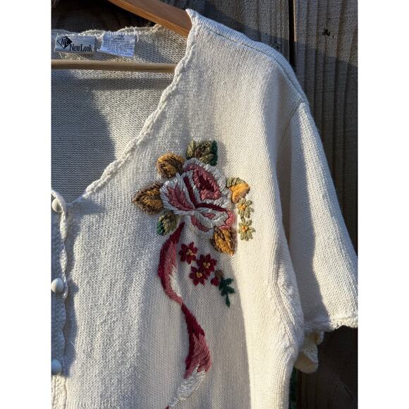 Vintage Embroidered Knit Cardigan Tee, New Look Sweater Grandma - Picture 3 of 9
